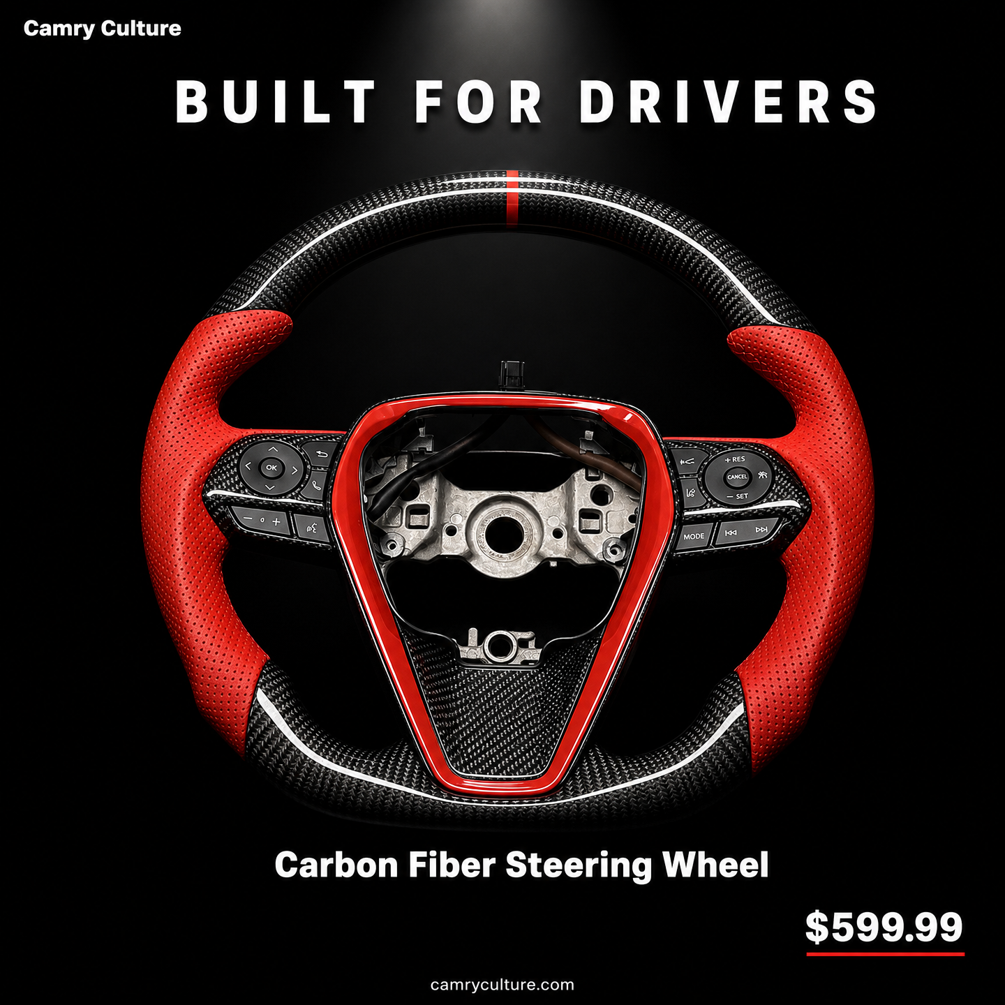 HRS Carbon Fiber Steering Wheel - Toyota Camry (2018-2024) SE / XSE / LE / XLE / TRD
