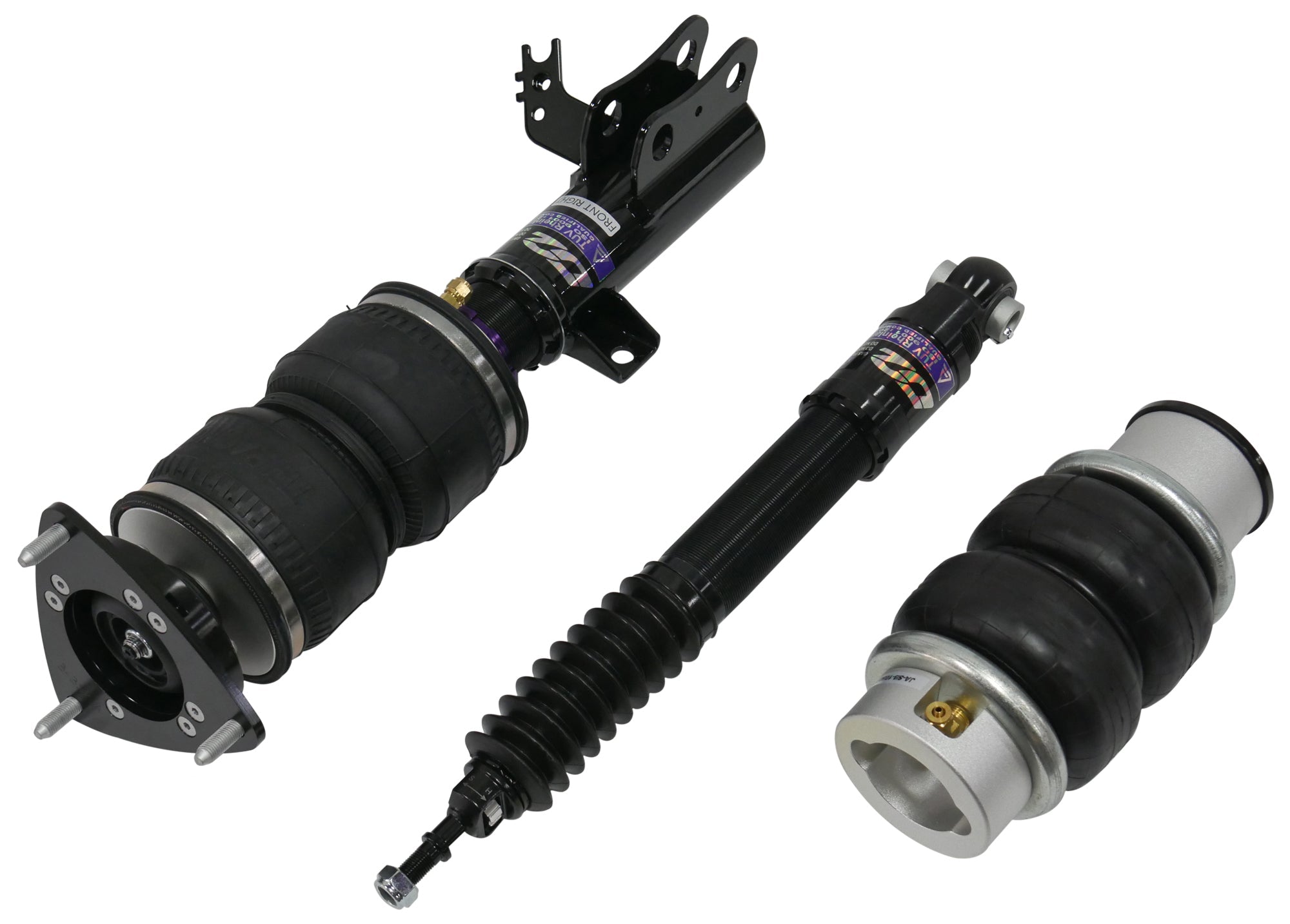 Air suspension components on a white background with D2 logo.