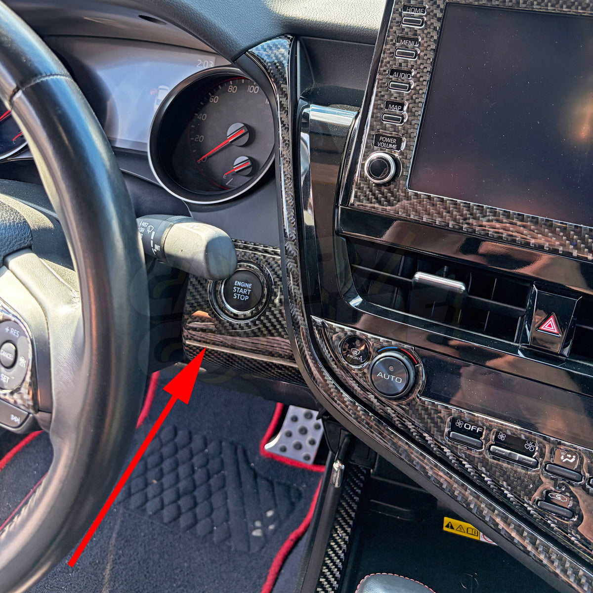 Carbon Fiber Ignition Start Button Frame Trim - Toyota Camry (2018-2024) SE / XSE / LE / XLE / TRD