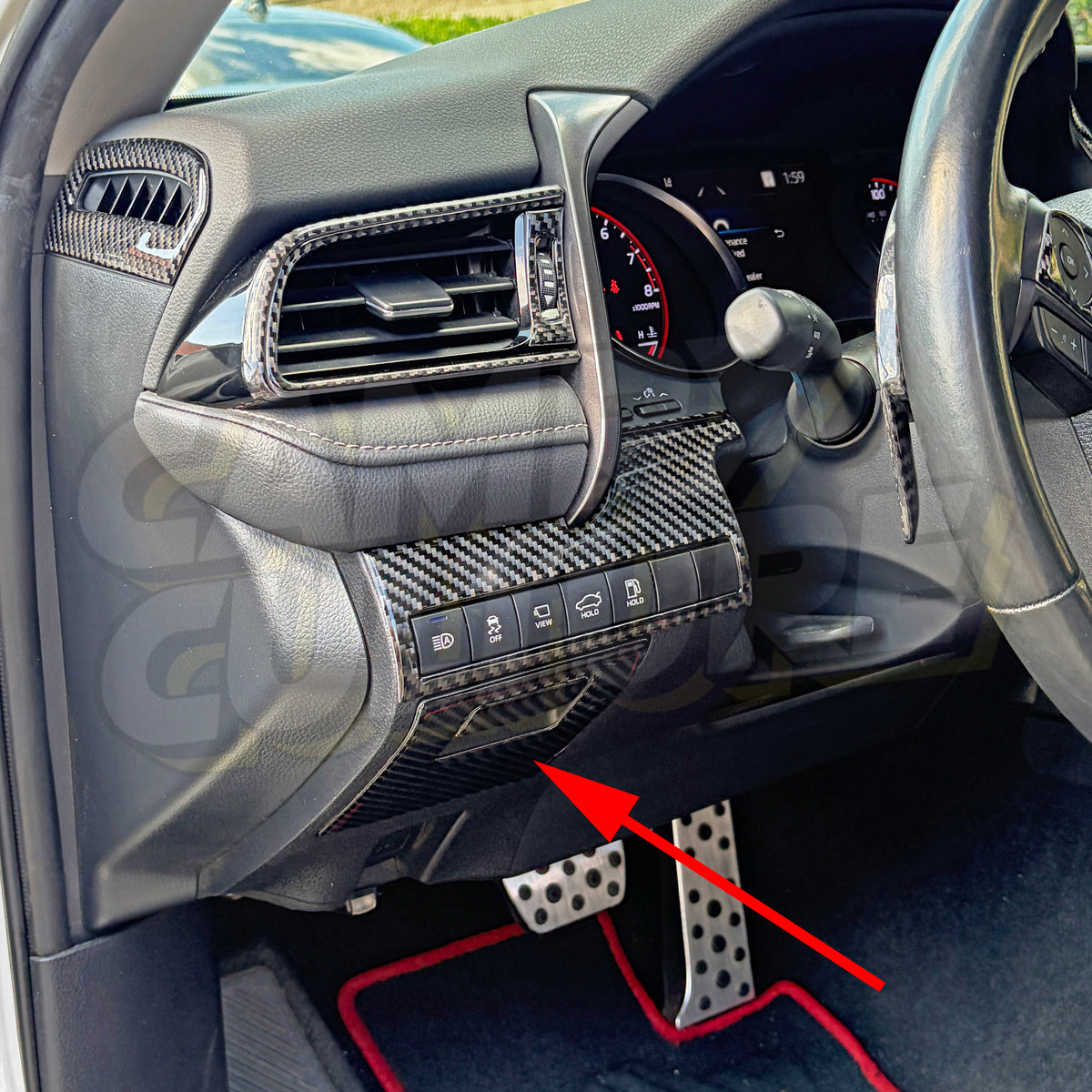 Carbon Fiber Driver's Seat Storage Box & Handle Trim - Toyota Camry (2018-2024) SE / XSE / LE / XLE / TRD