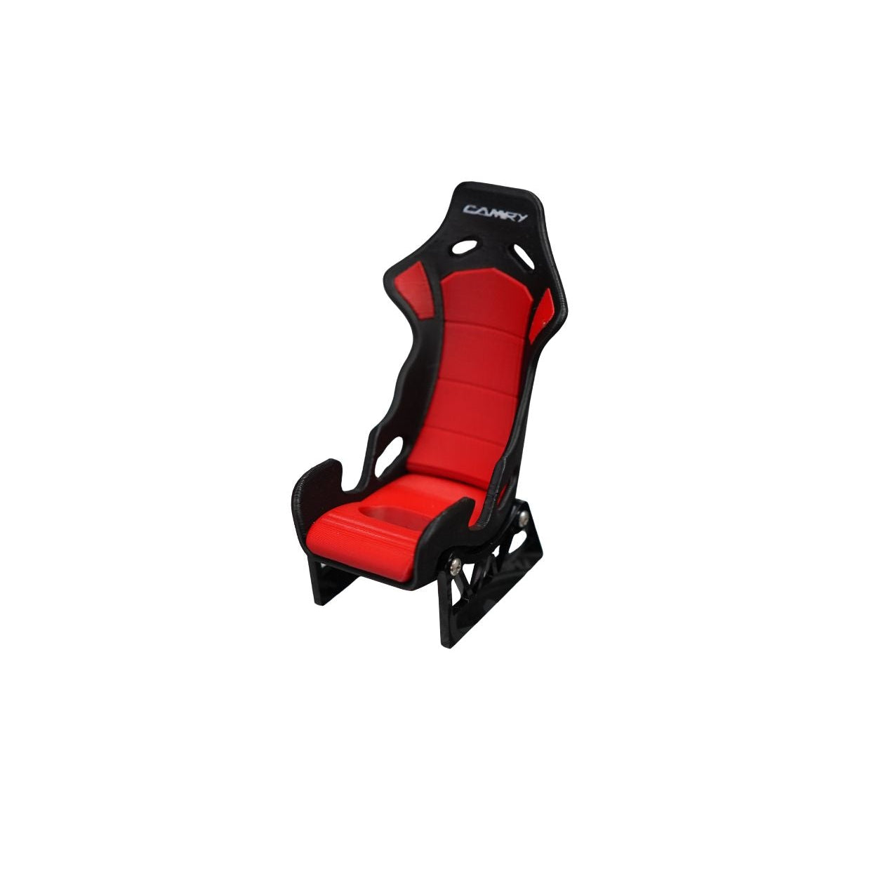 Red racing seat with black frame on a white background